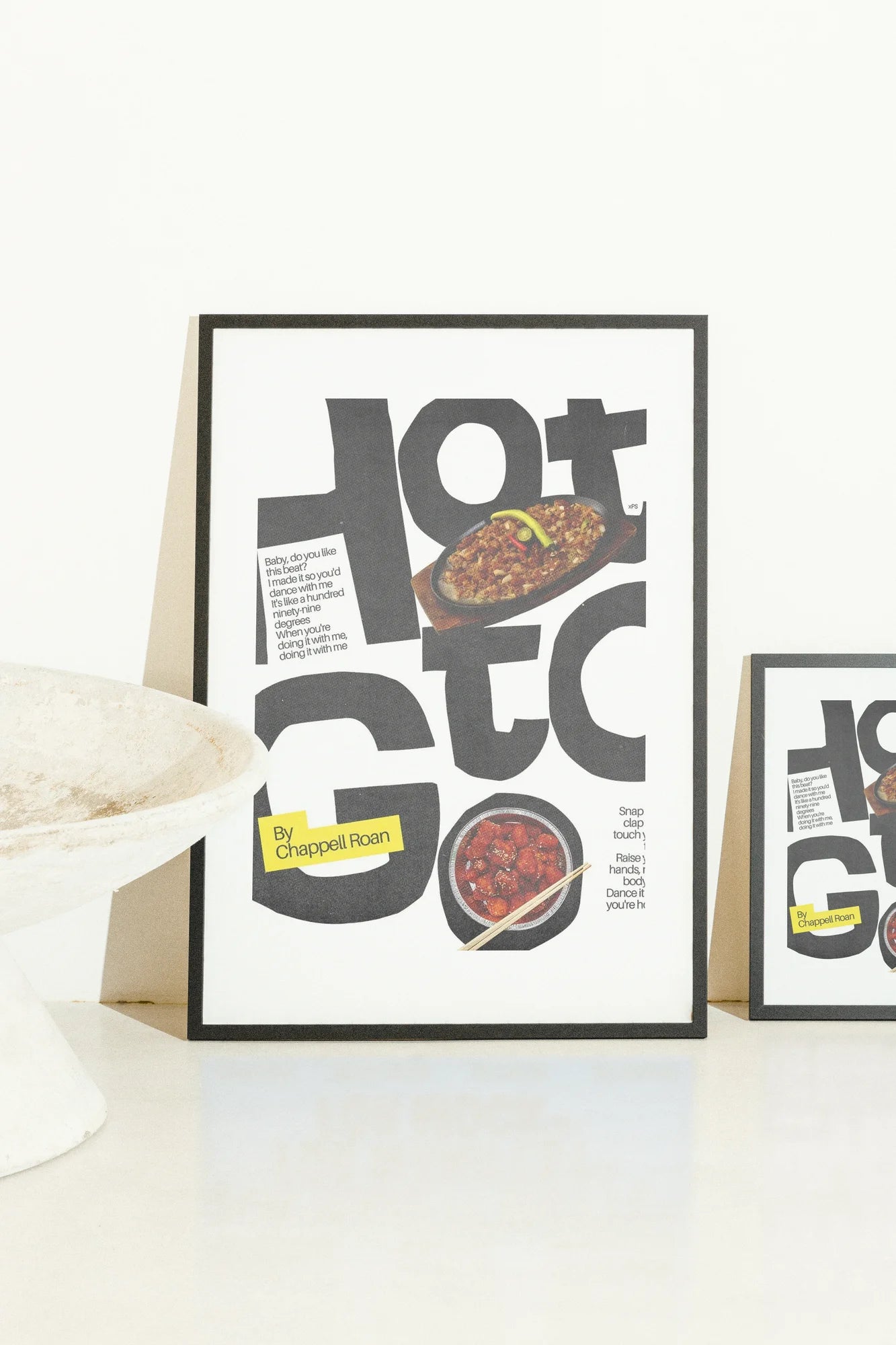 Une audacieuse collision typographique numérique fusionne un texte surdimensionné avec des éléments de sauté vibrants, alliant la vivacité culinaire à l'énergie graphique moderne.. black, bold, collage, modern, red, vibrant, yellow