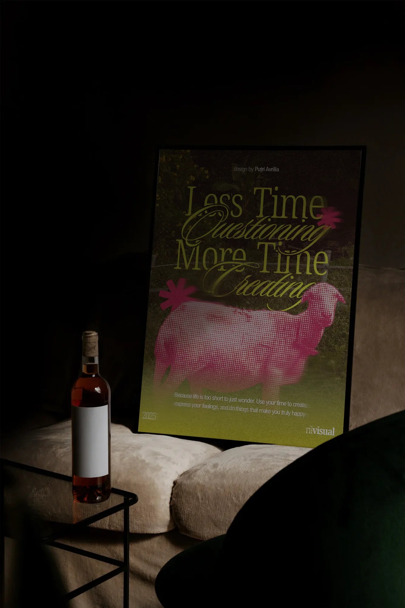 Pink Clouds & Green - mockupsofa-dark