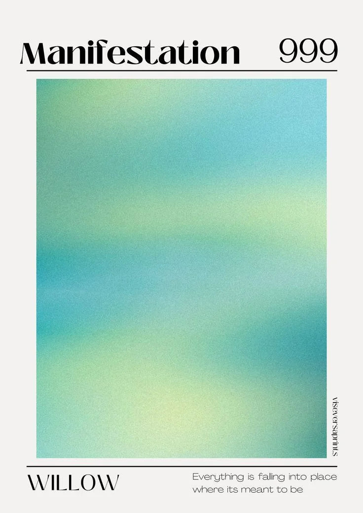 Un dégradé sarcelle abstrait évoque la paix tandis que la phrase 'Everything is falling into place' murmure doucement à travers une typographie audacieuse.. abstract, illustration, minimalist, teal, turquoise, yellow-green