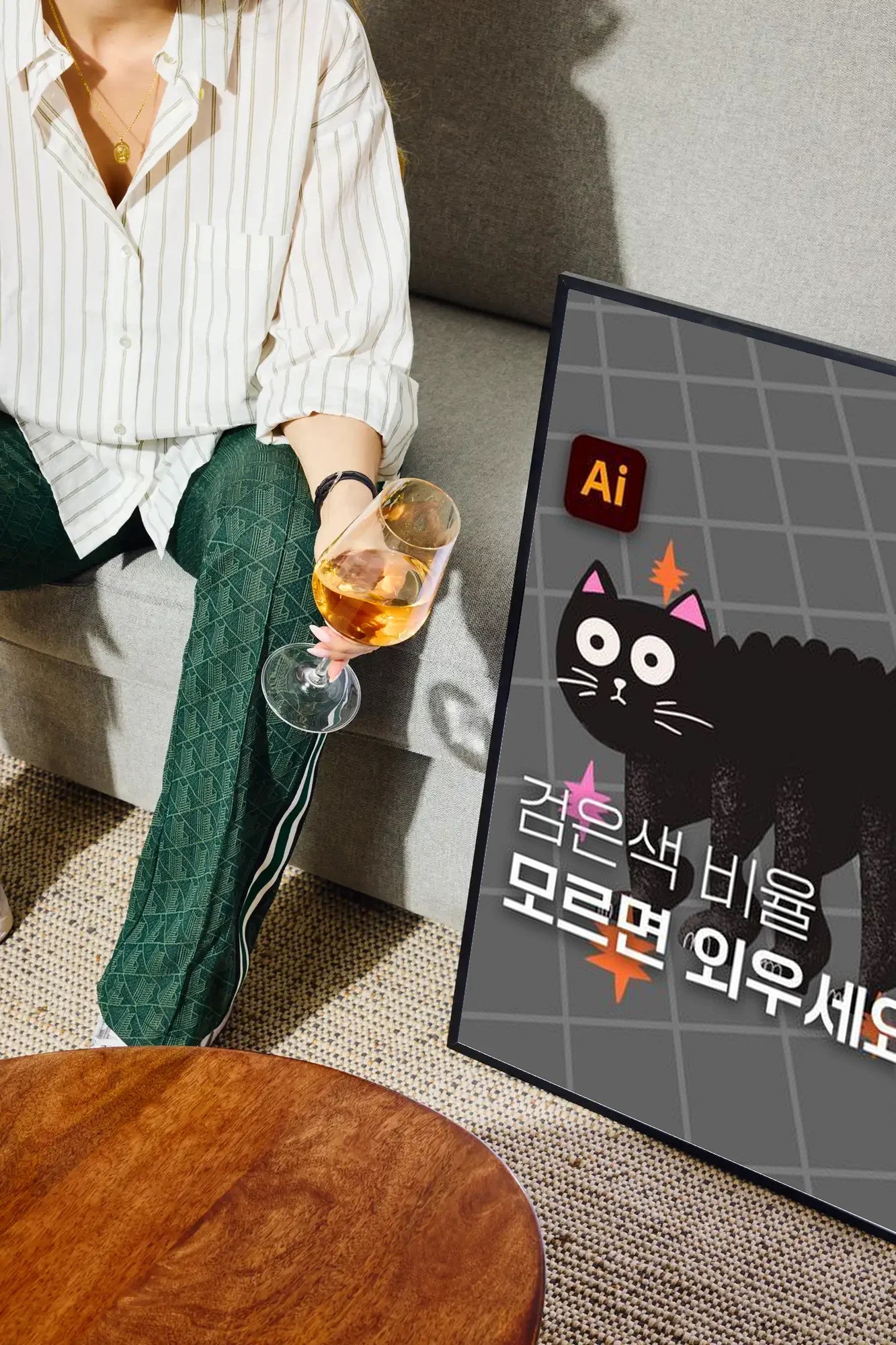 Cat in Pink Grid - drinkglass-sofa