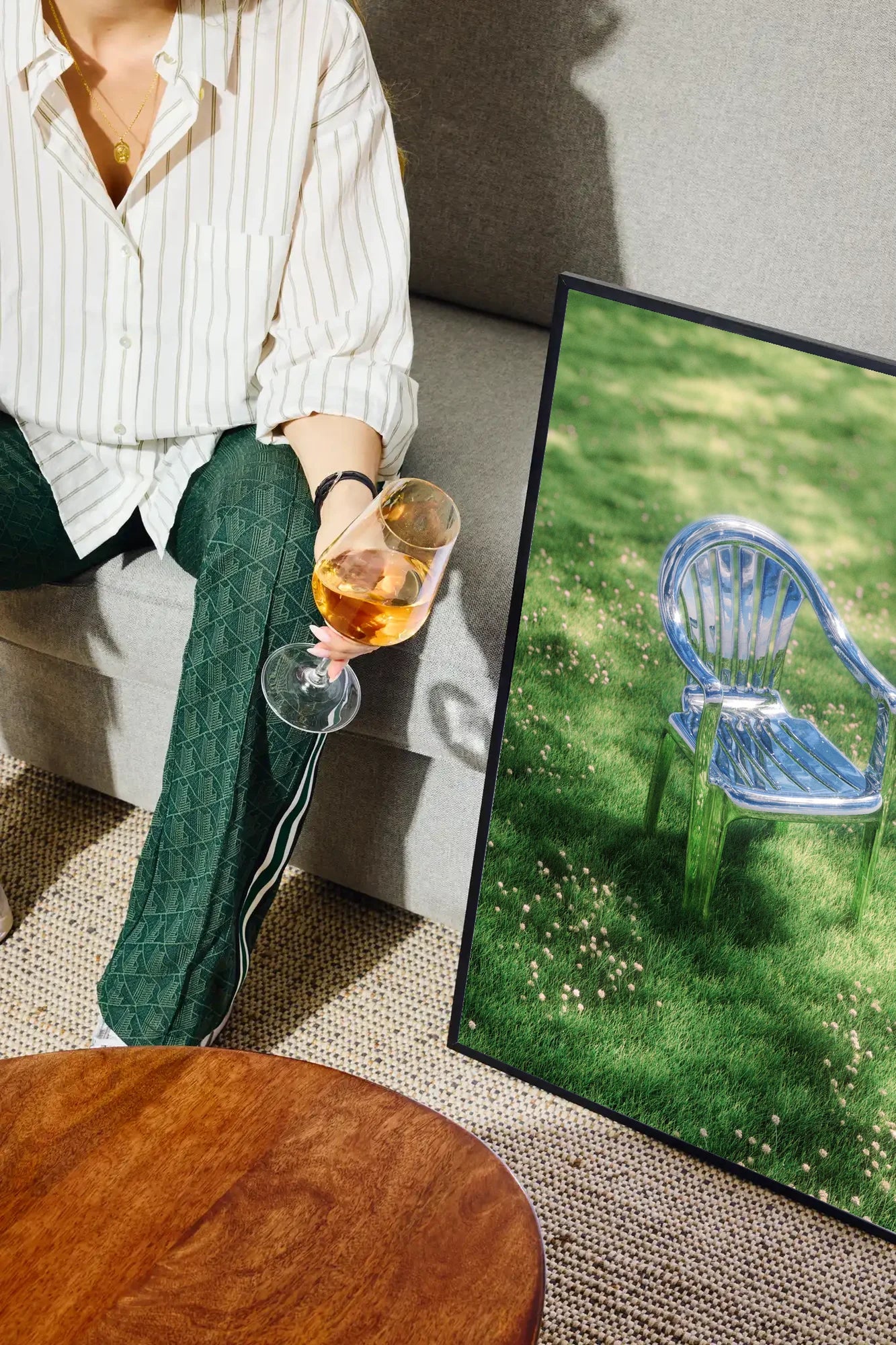 Blue Chair in Sunlight - drinkglass-sofa