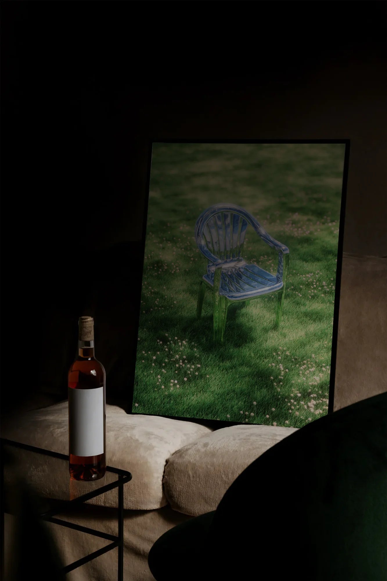 Blue Chair in Sunlight - mockupsofa-dark