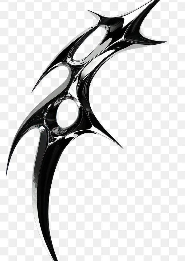 Minimalist angular weapon rendered in stark silver and obsidian. Dynamic geometry evokes a high-tech menace, capturing the cold precision of sonic warfare.