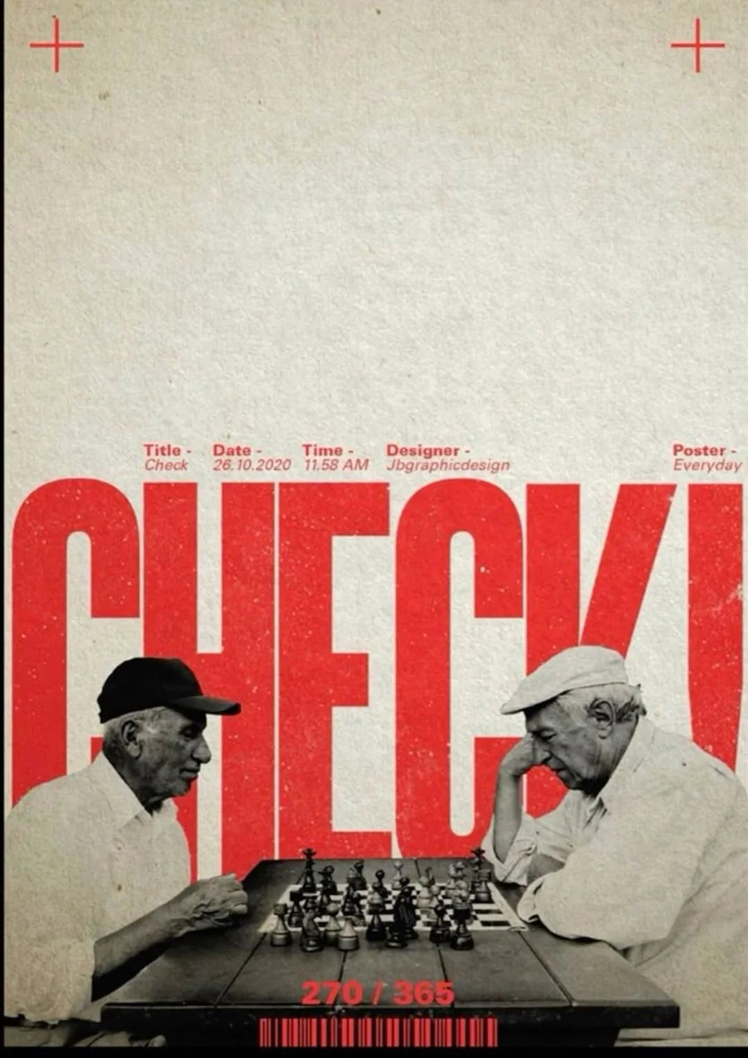 Retro aesthetic chess duo battling on a board of deep amber tones, dominated by bold crimson typography declaring 'CHECK'. A study in strategy and silence.