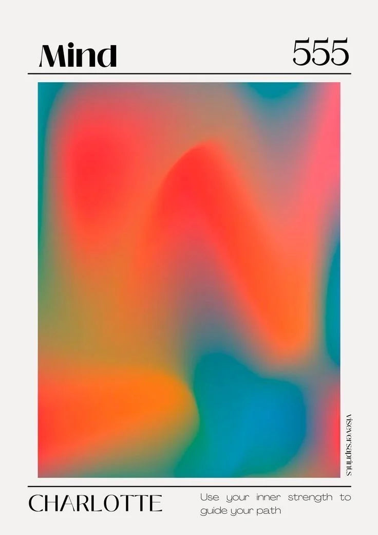 Une impression numérique minimaliste où des dégradés abstraits vibrants de rouge-orange et de bleu-vert froid convergent autour d'accents typographiques. Capture l'énergie dynamique et la concentration intérieure avec une modernité.. abstract, blue, minimalist, orange, red, typographic