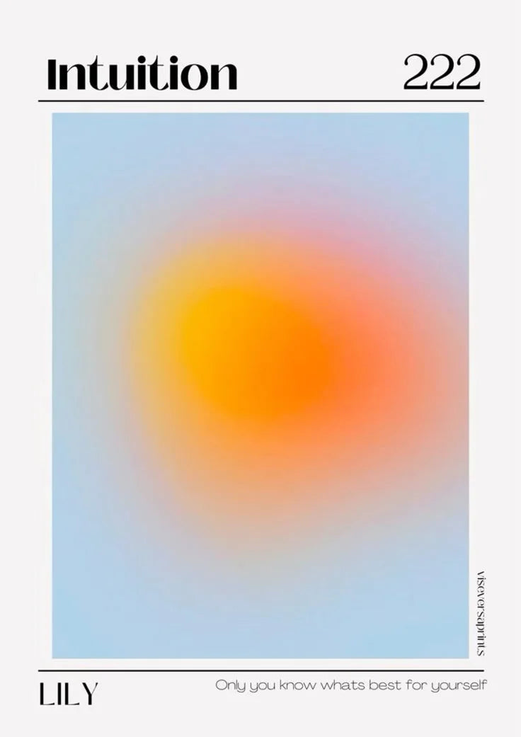 Illustration numérique minimaliste d'un dégradé chaud orange-jaune centré sur un fond bleu clair doux, encadré par un texte audacieux pour une ambiance introspective et sereine.. blue, digital, minimalist, orange, serene, yellow